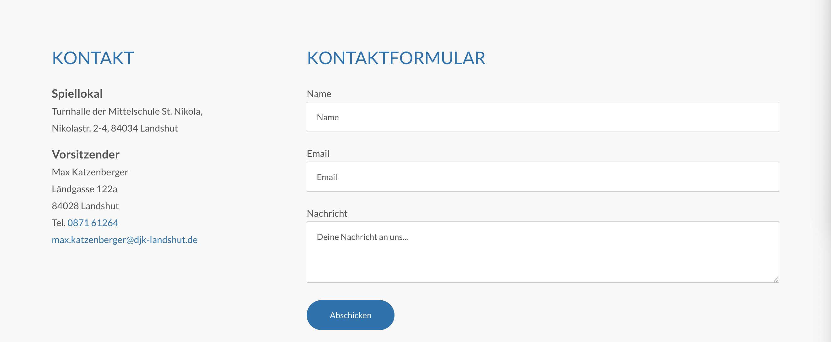 Bild vom Kontaktformular der DJK Sportverbund Seite